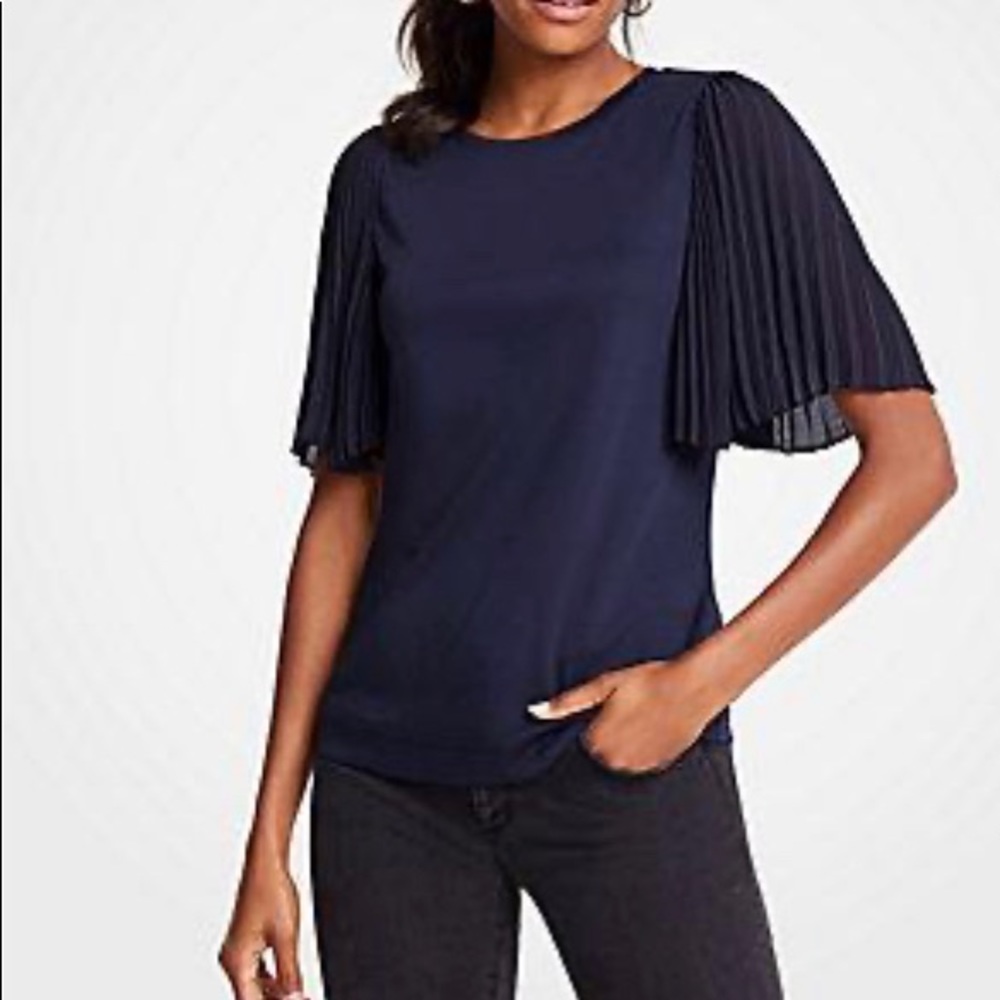 Ann Taylor Petite Mixed Media Pleated Sleeve Tee
